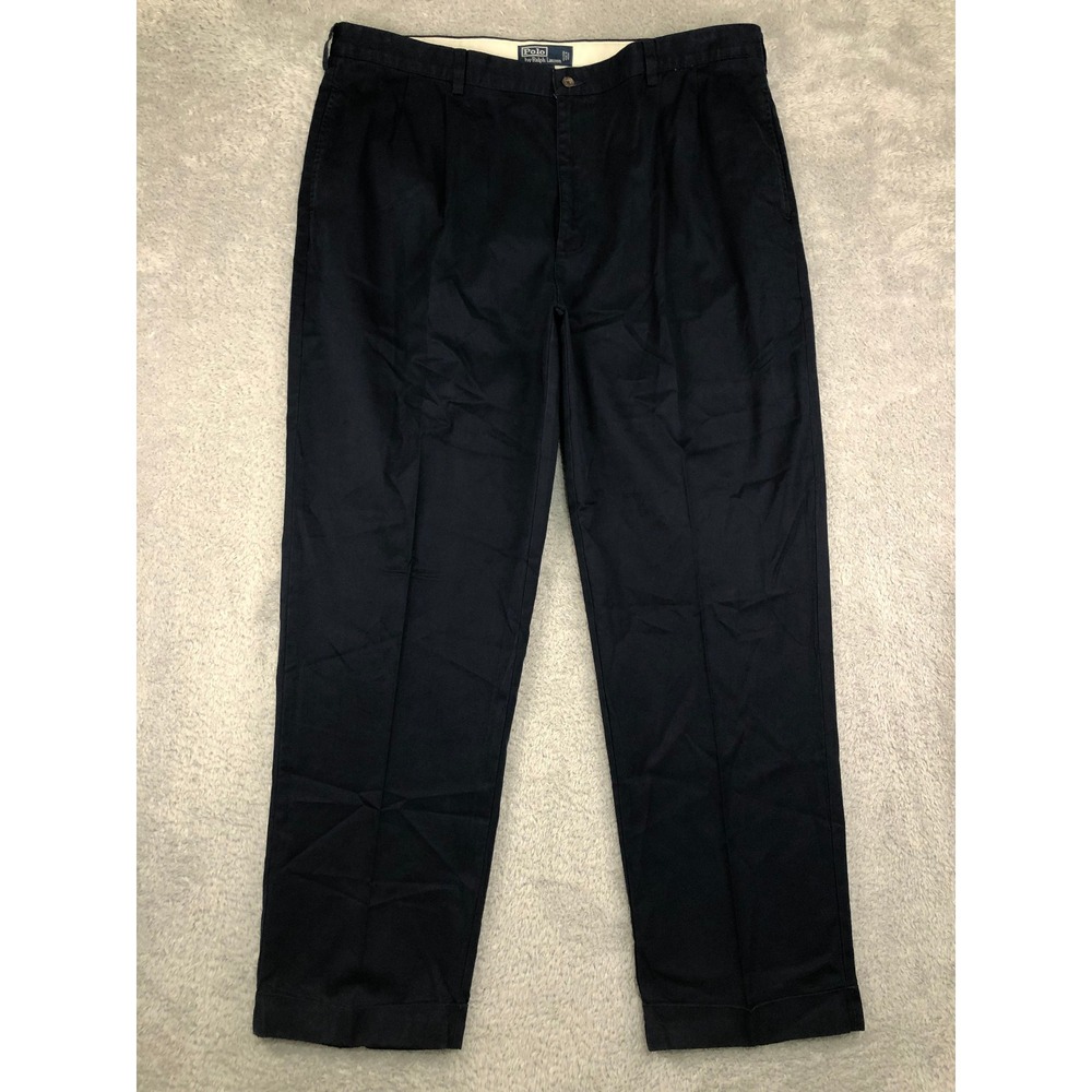 VTG Polo Ralph Lauren Pants Men 42x32 Blue Hammond Pleated Cuffed Chino